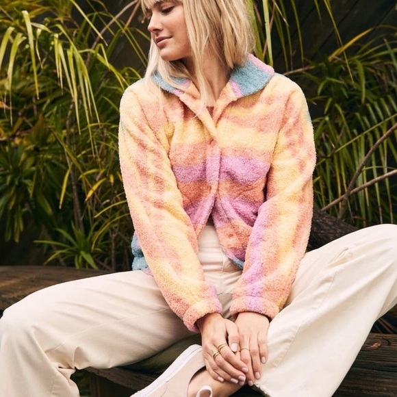 Marine Layer Pastel Landscape Fleece Snap Jacket - Picture 1 of 15